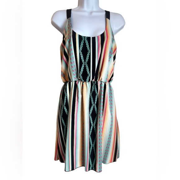 DAYTRIP MULTICOLOR GEOMETRIC WESTERN BOHO DRESS - Picture 1 of 4